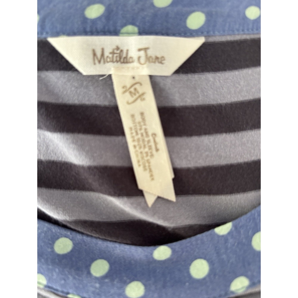 Matilda Jane Women's S Blue/Gray Striped Knit Tunic Scoop Neck Roll Tab 3/4 M - Picture 5 of 5
